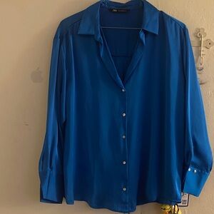 Zara Royal Blue Satin Shirt